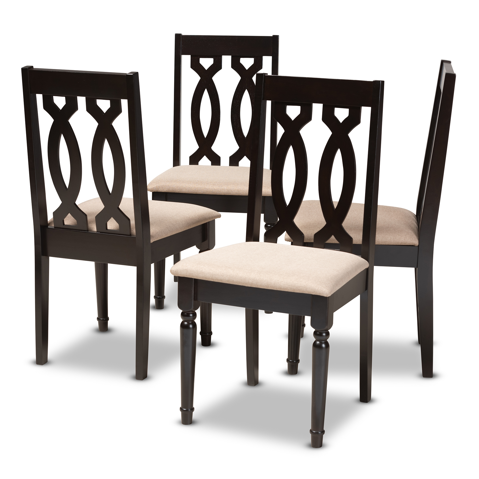 Baxton Studio Cherese Modern and Contemporary Sand Fabric Upholstered Espresso Brown Finished Wood Dining Chair (Set of 4)